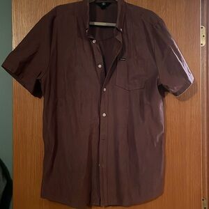 Men’s Short Sleeve Solid Button Down burgundy color